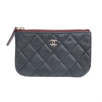 深藍色 荔枝紋牛皮 拉鍊式 零錢包【CHANEL 香奈兒】 A82365