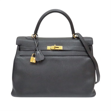黑色 Clemence 牛皮 Kelly 35 凱莉包 兩用包 □P刻 金扣【HERMES 愛馬仕】