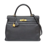 黑色 Clemence 牛皮 Kelly 35 凱莉包 兩用包 □P刻 金扣【HERMES 愛馬仕】