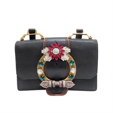 黑色 牛皮 MIU Lady 水晶裝飾 肩背包【MIU MIU 繆繆】 5BH609