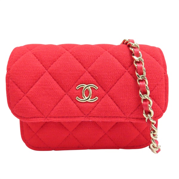 紅色 棉布 鏈帶斜背包【CHANEL 香奈兒】