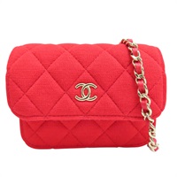 紅色 棉布 鏈帶斜背包【CHANEL 香奈兒】
