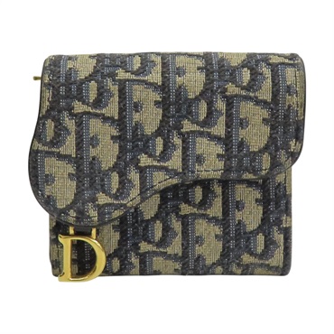 藍色 提花帆布 Saddle Lotus 三折短夾【Dior 迪奧 】 S5652CTZQ