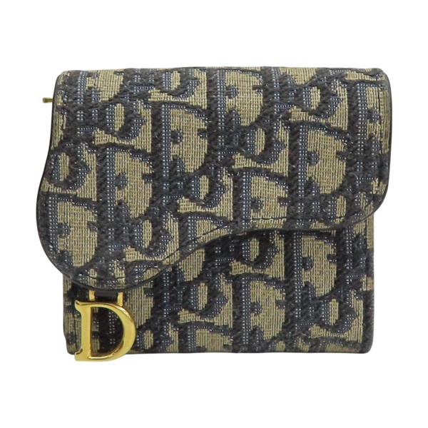 藍色 提花帆布 Saddle Lotus 三折短夾【Dior 迪奧 】 S5652CTZQ