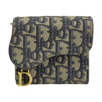 藍色 提花帆布 Saddle Lotus 三折短夾【Dior 迪奧 】 S5652CTZQ