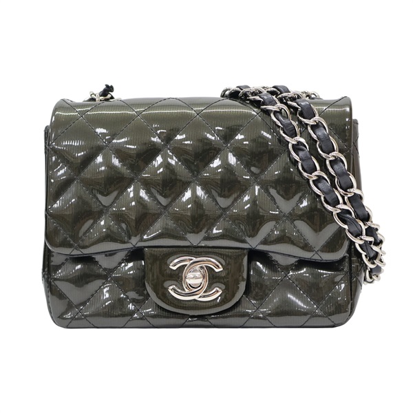 深綠色 菱格紋 漆皮 Mini Classic 肩背包 無卡【CHANEL 香奈兒】 A35200