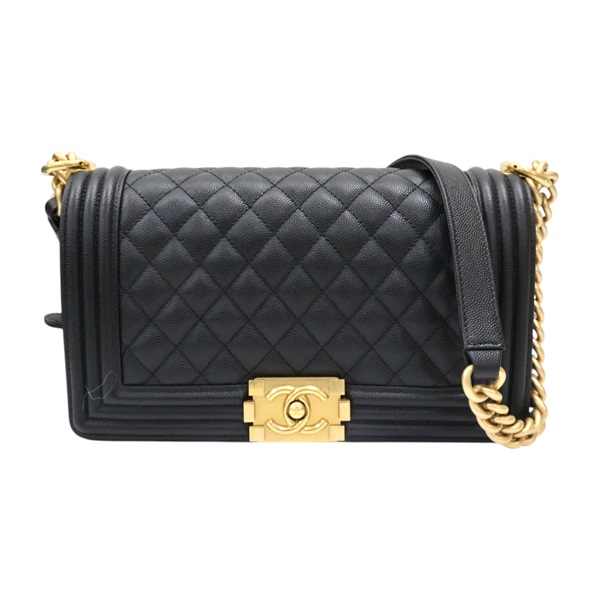 黑色 菱格紋 荔枝紋牛皮 Boy 25 鍊帶 肩背包 金扣【CHANEL 香奈兒】 A67086