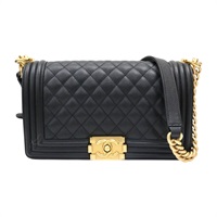 黑色 菱格紋 荔枝紋牛皮 Boy 25 鍊帶 肩背包 金扣【CHANEL 香奈兒】 A67086