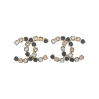 金屬 雙C 水晶 針式耳環 (刻印掉落)【CHANEL 香奈兒】 AB1644