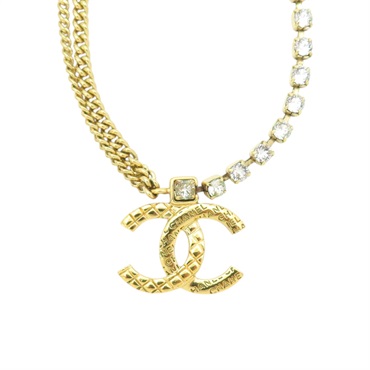 金色鍍金 雙C 水晶 項鍊【CHANEL 香奈兒】