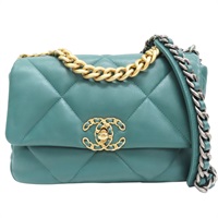 綠色 菱格紋 羊皮 Chanel 19 肩背包 金釦【CHANEL 香奈兒】 AS1160