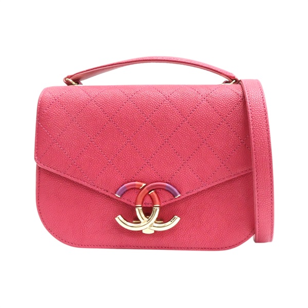玫瑰粉 荔枝紋 牛皮 Cuba Top Handle Flap 肩背包【CHANEL 香奈兒】 A93660