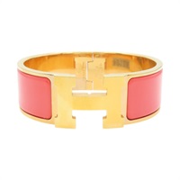 珊瑚紅 琺瑯 CLIC CLA H 手環 金釦【HERMES 愛馬仕】
