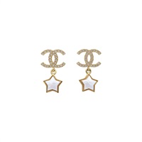 淺金色 鍍金 CC水鑽 星星垂墜 耳環 ABC402【CHANEL 香奈兒】 ABC402