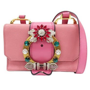 粉色 牛皮 Miu Lady 水晶裝飾 肩背包【MIU MIU 繆繆】 5BH609