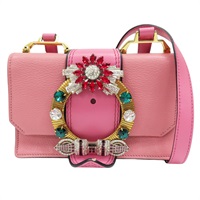 粉色 牛皮 Miu Lady 水晶裝飾 肩背包【MIU MIU 繆繆】 5BH609