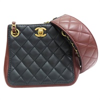黑/棕色 羊皮 雙色水桶包 金釦【CHANEL 香奈兒】 AS2230