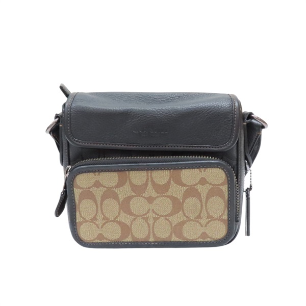 黑色 PVC塗層帆布 牛皮 Sullivan翻蓋 斜背包 肩背包【COACH 寇馳】 CC032