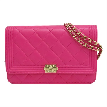 粉色 菱格紋 羊皮 BOY WOC 肩背包 金扣 (無卡)【CHANEL 香奈兒】 A80287