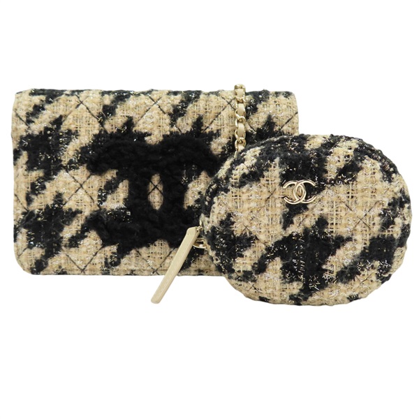 黑/米色 千鳥格 毛尼 子母WOC 肩背包【CHANEL 香奈兒】 AP0883