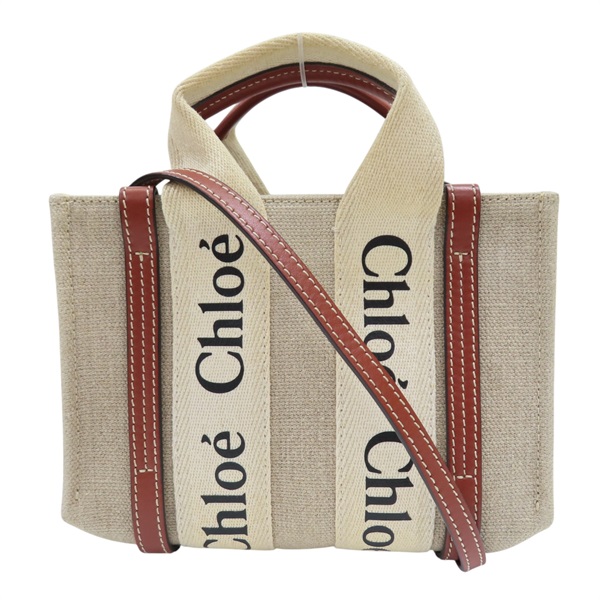 帆布 牛皮飾邊 Mini Woody 肩背包【Chloe 克羅伊】 CHC22AP237I2690U