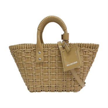 卡其色 編織漆皮 Bistro Basket XS 兩用包【BALENCIAGA 巴黎世家】 671342
