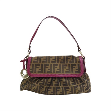 紫紅/棕色 帆布 牛皮 Borsa Chef 肩背包【FENDI 芬迪】 8BR445