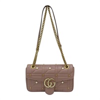 藕粉色 牛皮 珍珠 鉚釘 GG Marmont 肩背包【GUCCI 古馳】 443497