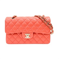 橘紅色 COCO23 菱格紋 荔枝牛皮 鍊帶肩背包 金釦【CHANEL 香奈兒】 A01113
