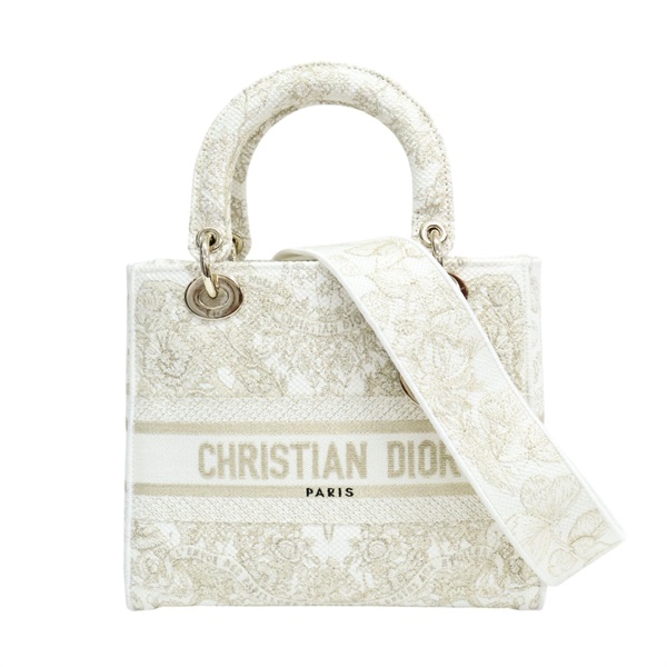 白色 帆布 金色線繡 Lady D-Lite 兩用包【Dior 迪奧】 M0565OESV