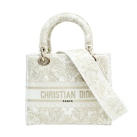 白色 帆布 金色線繡 Lady D-Lite 兩用包【Dior 迪奧】 M0565OESV