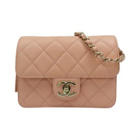 粉膚色 菱格紋 荔枝牛皮 鍊帶肩背包 淡金釦【CHANEL 香奈兒】 AS3002