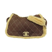 棕色 羊毛 手風琴翻蓋包 肩背包 金釦【CHANEL 香奈兒】