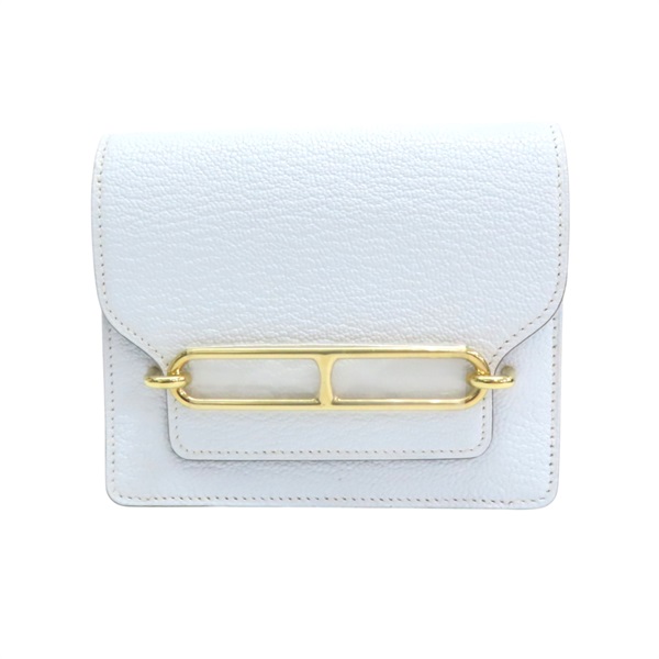 冰川藍 Chevre山羊皮 Roulis Slim 短夾 零錢包 Z刻 金釦【HERMES 愛馬仕】