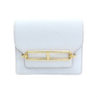 冰川藍 Chevre山羊皮 Roulis Slim 短夾 零錢包 Z刻 金釦【HERMES 愛馬仕】