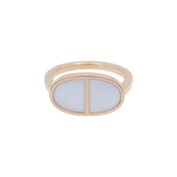 18K玫瑰金 白陶瓷 Chaine d'ancre Verso ring 戒指【HERMES 愛馬仕】