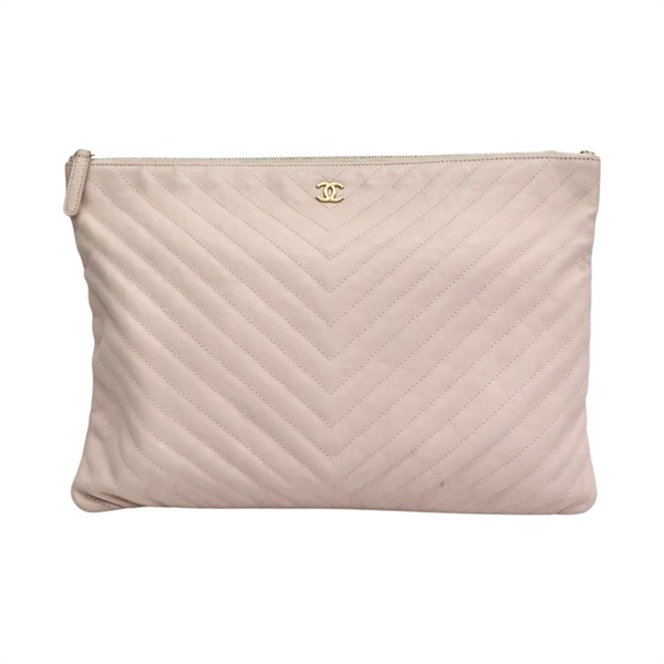 粉色牛皮 山形紋 手拿包 A82552【CHANEL 香奈兒】 A82552