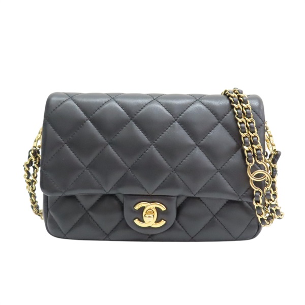 黑色 菱格紋 羊皮 Mini 翻蓋包 肩背包 金扣【CHANEL 香奈兒】 AS3757