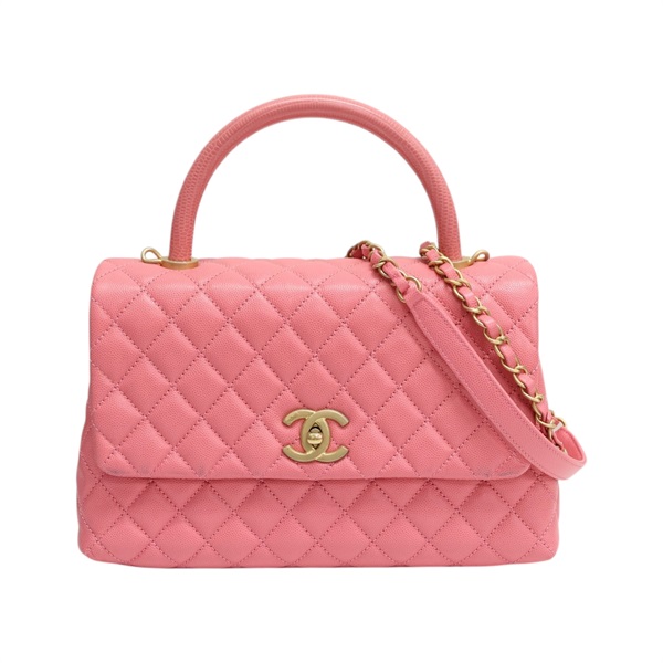 粉色 荔枝紋牛皮 Top Handle Flap Bag 肩背包 【CHANEL 香奈兒】 A92991