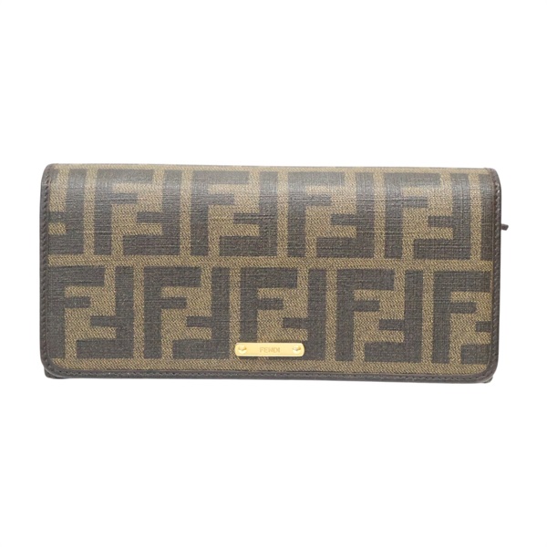 棕色 帆布 Zucca  扣式長夾【FENDI 芬迪】 8M0297