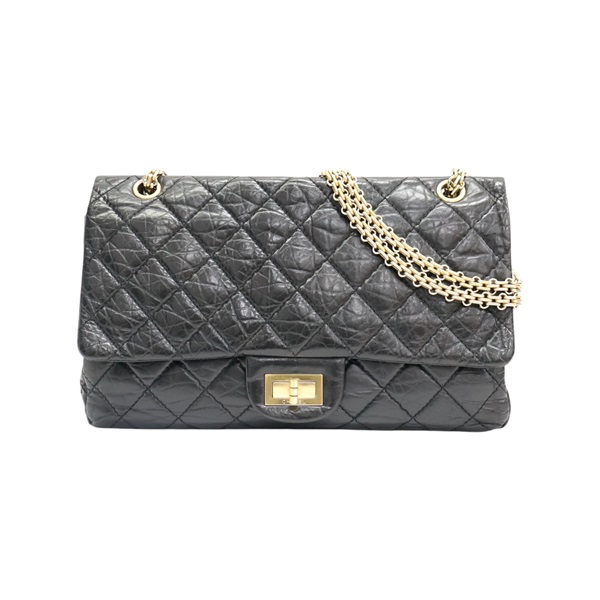 黑色 菱格紋牛皮 2.55 Maxi 肩背包 (無卡)【CHANEL 香奈兒】 A37590