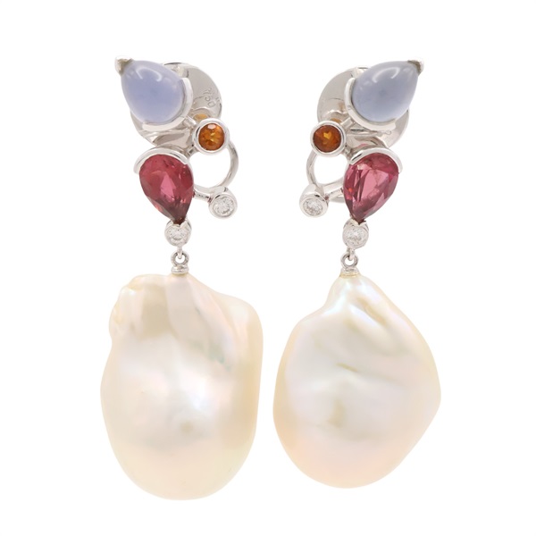 18K白金 珍珠墜飾 耳環【JEWELRY 無品牌珠寶】 Pearl/Multi 23.3g