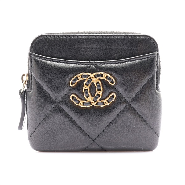 黑色 菱格紋 羊皮 19 Zipped Coin Purse 拉鏈零錢包【CHANEL 香奈兒】 AP2086