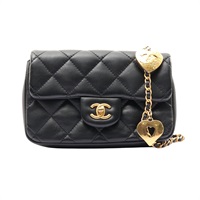 黑色 菱格紋 羊皮 Mini Coco 愛心鍊帶 肩背包 金釦【CHANEL 香奈兒】 AS3456