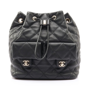 黑色 菱格紋 羊皮 Two Pocket Drawstring 後背包【CHANEL 香奈兒】 AS4342