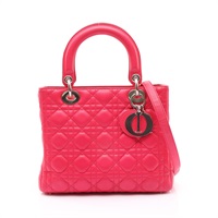 Medium Lady Dior 兩用包 桃紅色 Cannage 藤格紋 牛皮 銀釦【Dior 迪奧 】 M0565ONGE
