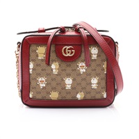 紅/烏木色 GG Supreme帆布 Micro GG Doraemon 肩背包【GUCCI 古馳】 655596