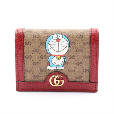 棕色帆布 紅色牛皮 Micro GG Doraemon 短夾【GUCCI 古馳】 647788
