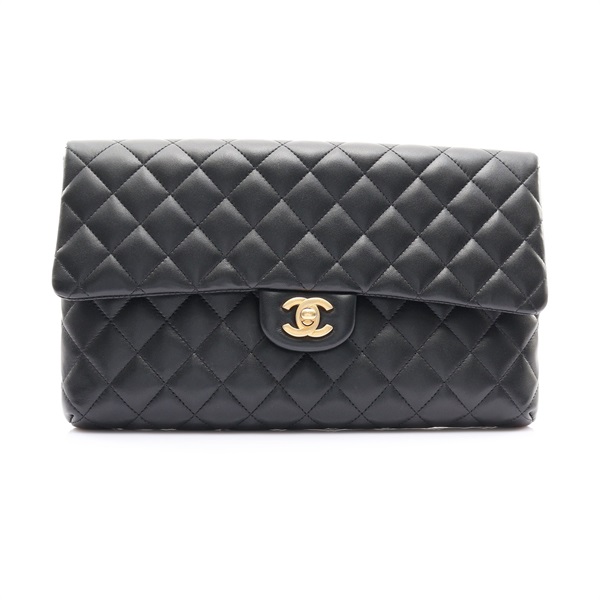 Classic Flap 菱格紋羊皮 黑色 手拿包 金釦【CHANEL 香奈兒】 A57650