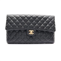 Classic Flap 菱格紋羊皮 黑色 手拿包 金釦【CHANEL 香奈兒】 A57650
